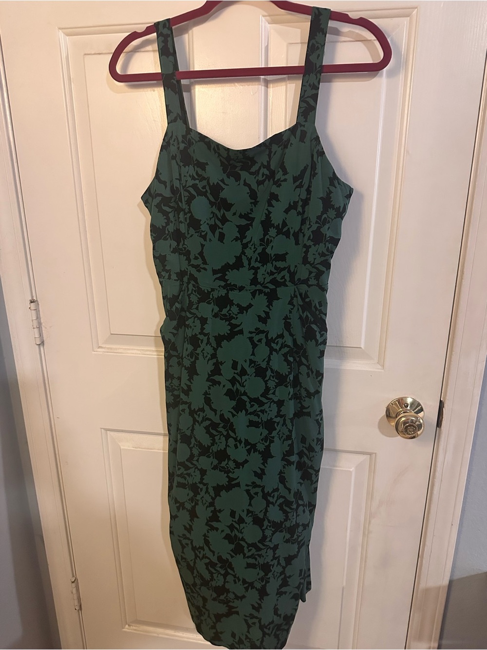 Green Floral Midi Dress with Square Neck